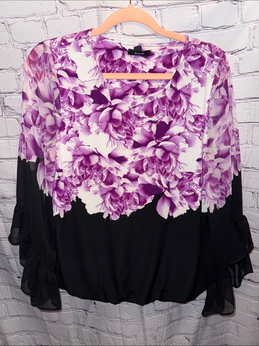 Alfani Purple Floral Top with Black Hem
